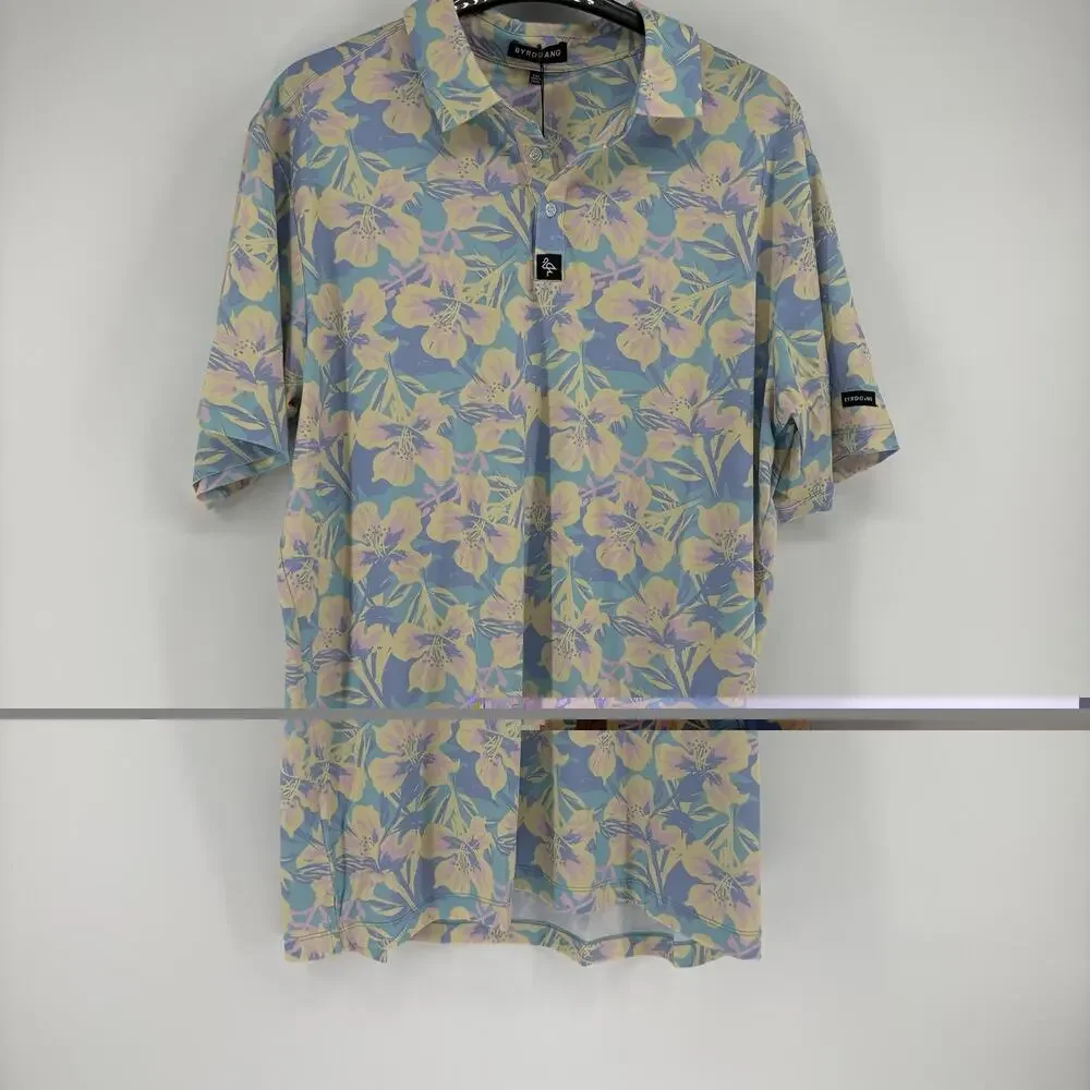 NEW BYRD GANG Shirt Pastel Floral Short Sleeve Golf Shirt UPF Stretch Size XXL - Picture 2 of 11